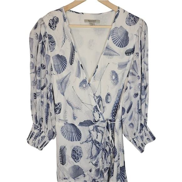 All Saints Ari Oceano Coastal Mini Beach Wrap Ruffle Dress Size 12 - Picture 4 of 15